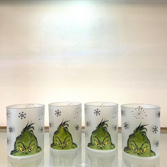Dr. Seuss GRINCH Drinking Glasses 12oz Frosted Set of 4 Christmas Holiday New - Picture 1 of 15